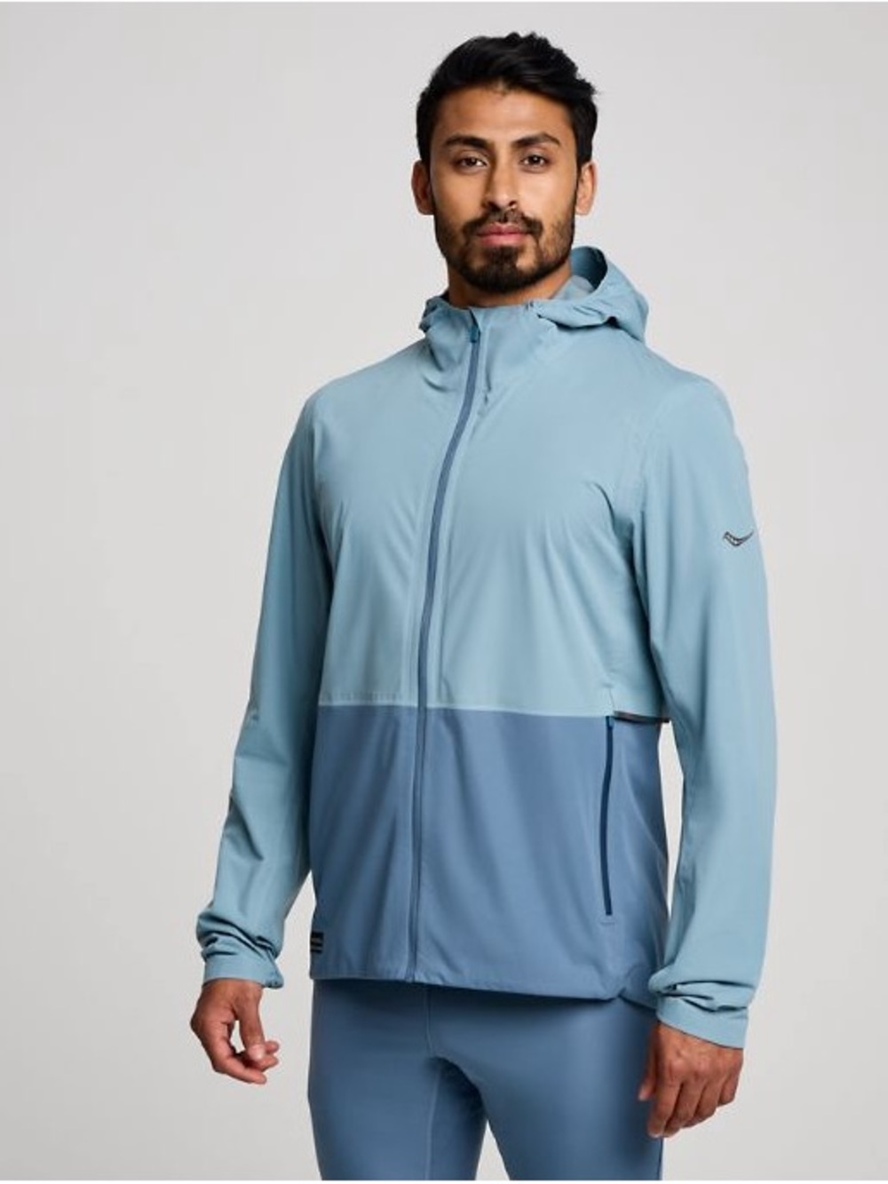 Saucony Men's Hooded Full Zip RunShield Jacket Men's Smog Small Color Block